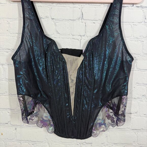 Savage X Fenty Corset Women Size Plus 1X Black Purple Silver Sheer Side Gothic - Picture 8 of 10